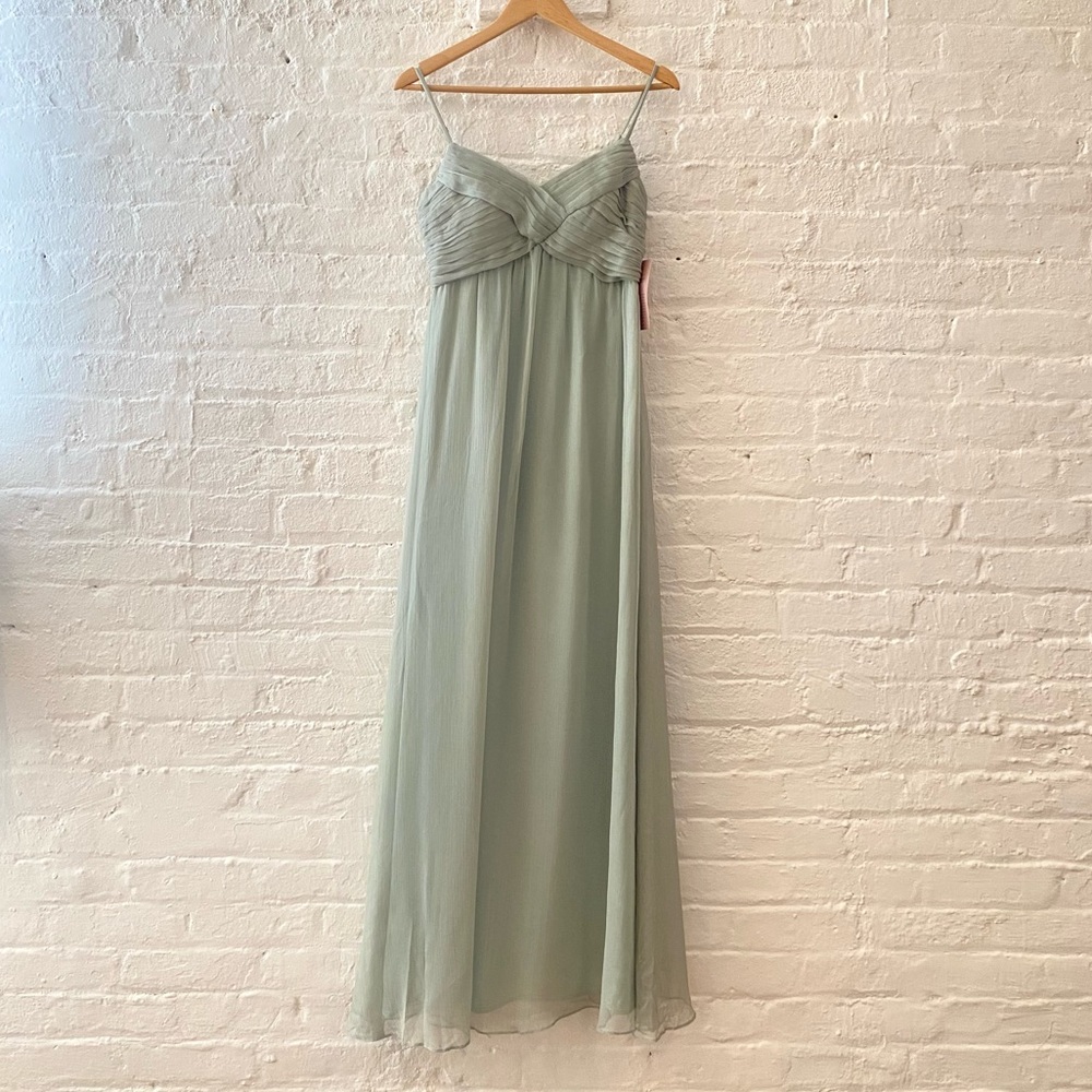 BHLDN Bridgette Chiffon Maxi Bridesmaid Dress Gown in Sage Green